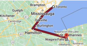 Map from Toronto to Niagara-on-the-Lake