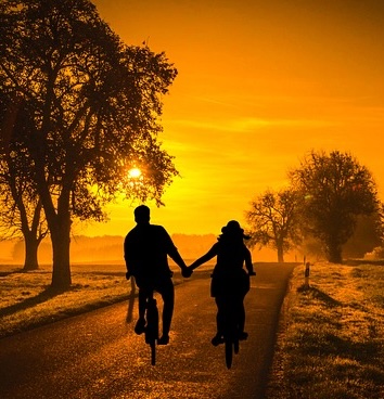 Cyclists at sunset
